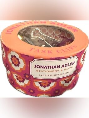 NEW Jonathan Adler Designer Limited Edition Floral Tin Box & Binder Clips Set